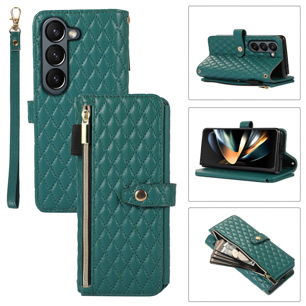 For Samsung Galaxy Z Fold5 5G PU Leather PC Phone Case Rhombus Pattern Imprinted Wallet Stand Cover with Straps For Samsung Galaxy Z Fold5 5G PU Leather PC Phone Case Rhombus Pattern Imprinted Wallet Stand Cover with Straps